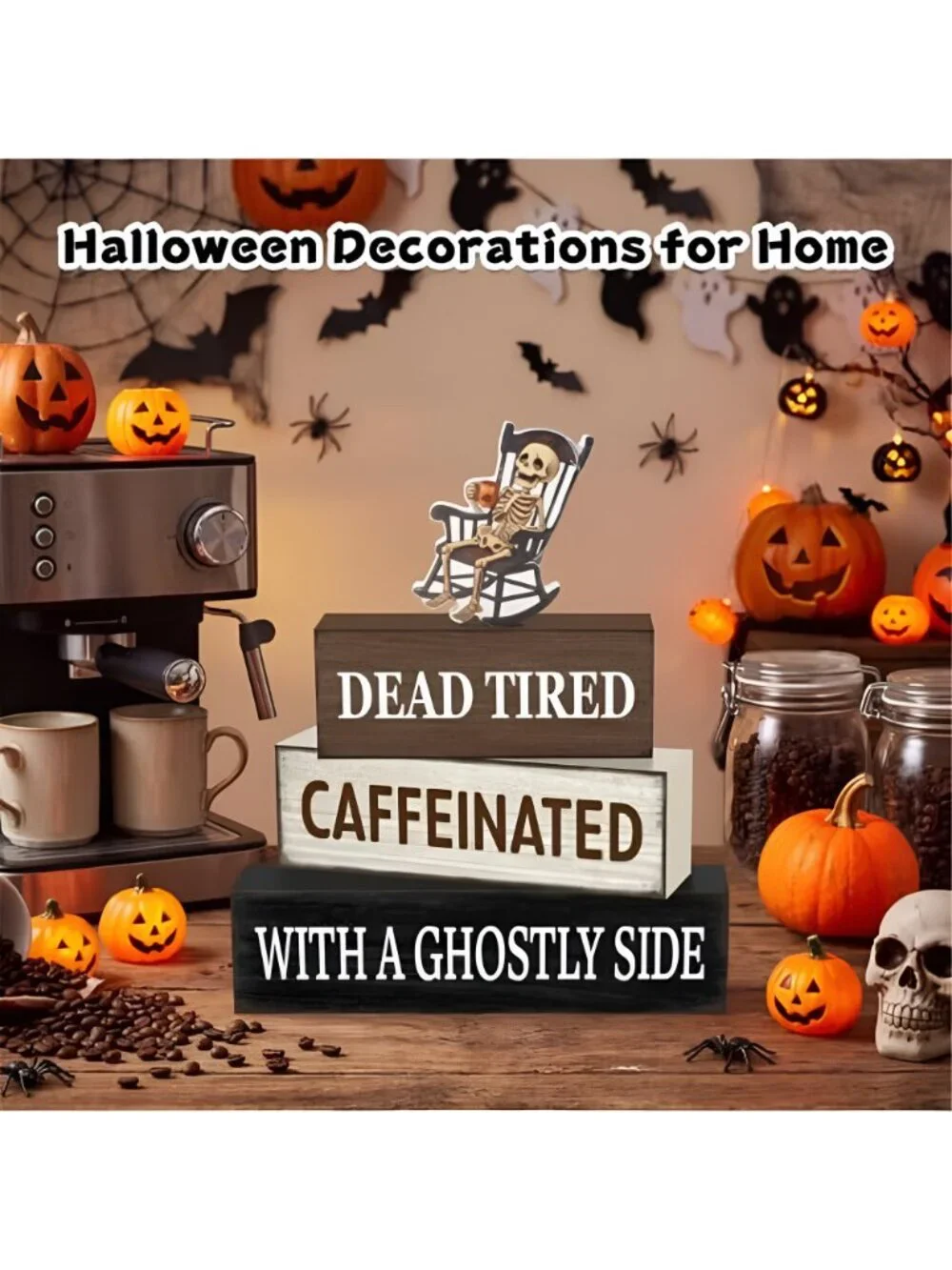 4 Pcs Halloween Wooden Table Decor, Funny Halloween Home Decorations
